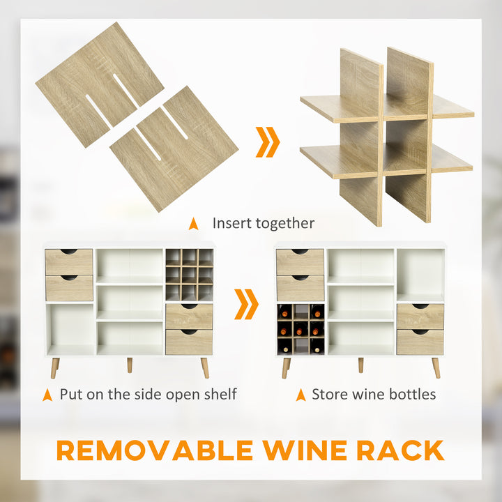 Modern Kitchen Sideboard, Buffet Table with Removable Wine Rack, Drawers and Open Compartments for Living Room, Dining Room, Natural