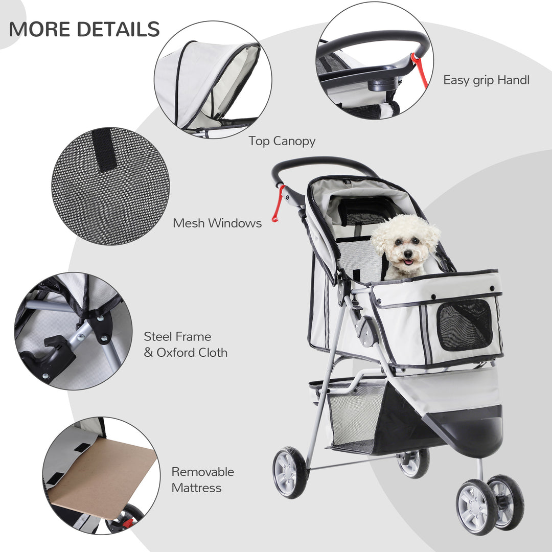 PawHut Dog Stroller Pet Travel Stroller Cat Dog Pushchair Trolley Puppy Jogger Carrier Three Wheels (Grey)