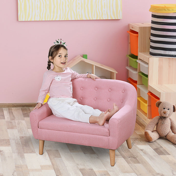 Kids Mini Sofa Children Armchair Seating Chair Bedroom Playroom Furniture Wood Frame Pink