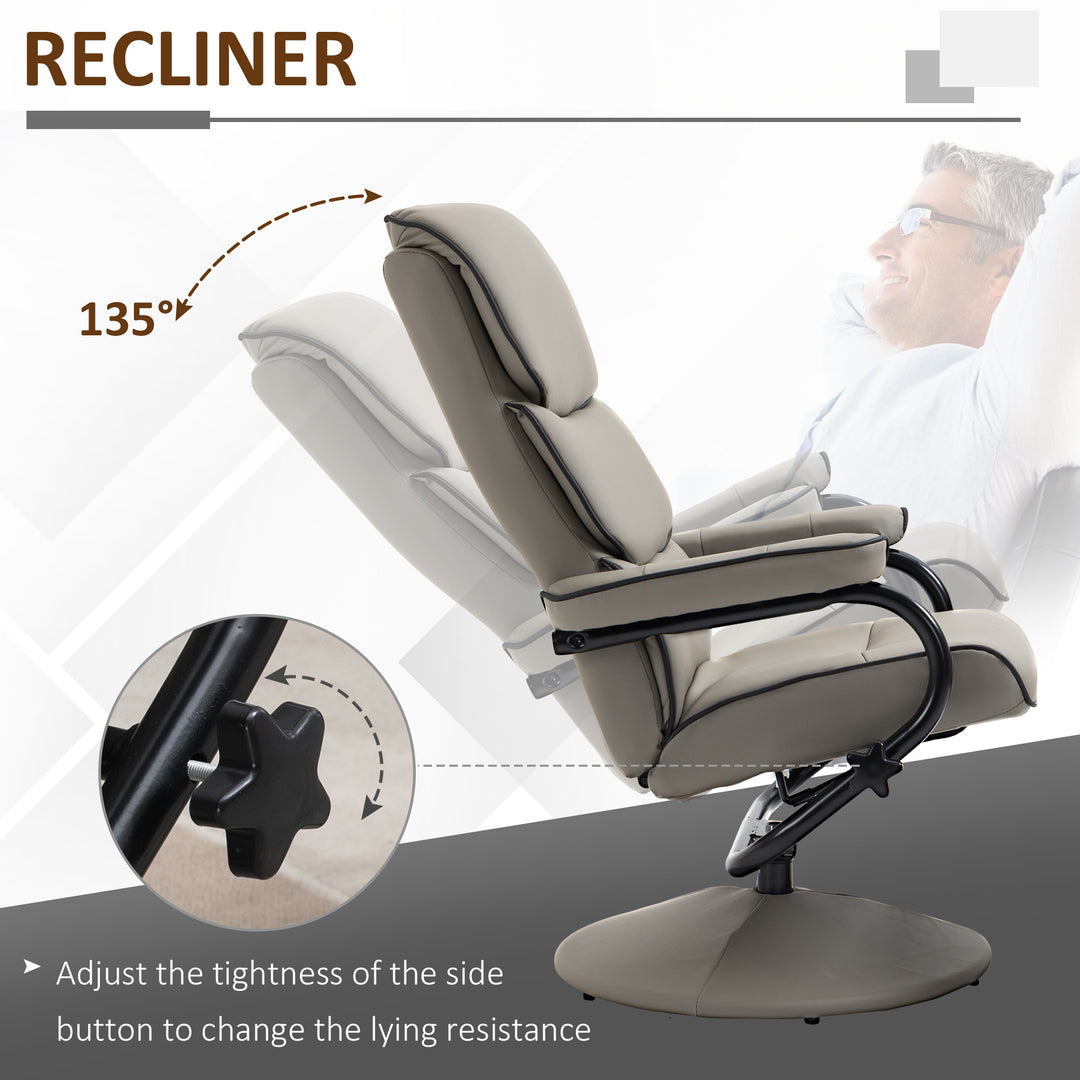 HOMCOM Recliner Chair with Ottoman 360° Swivel Faux Leather High Back Armchair w/ Footrest Stool for Home Office