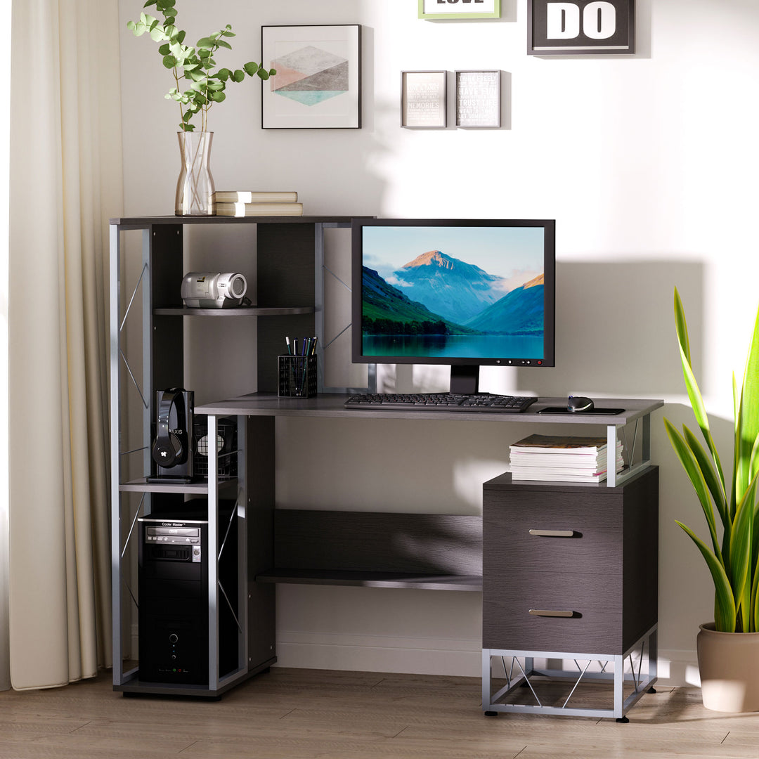 Computer Writing Desk PC Workstation w/2 Drawers Multi-Shelves Home Office Furniture
