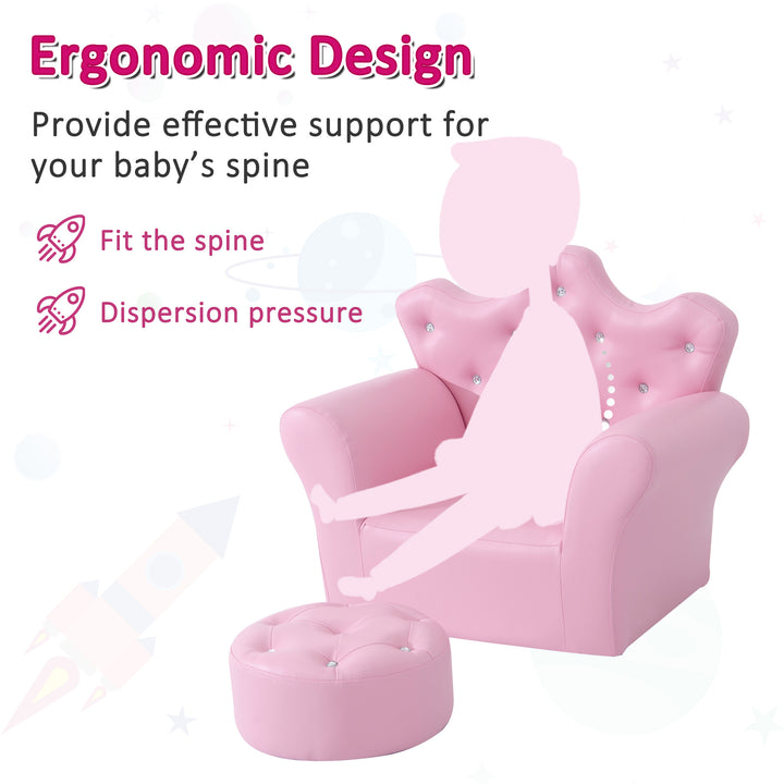 PU Leather Kids Set:1 x Armchair, 1x Stool-Pink
