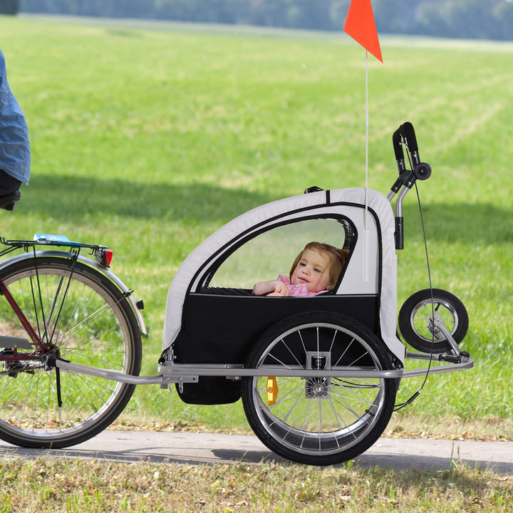 Bike Trailer 2-Seater for Bicycle Baby Child Multifunctional Carrier in Steel Frame (Black and White)