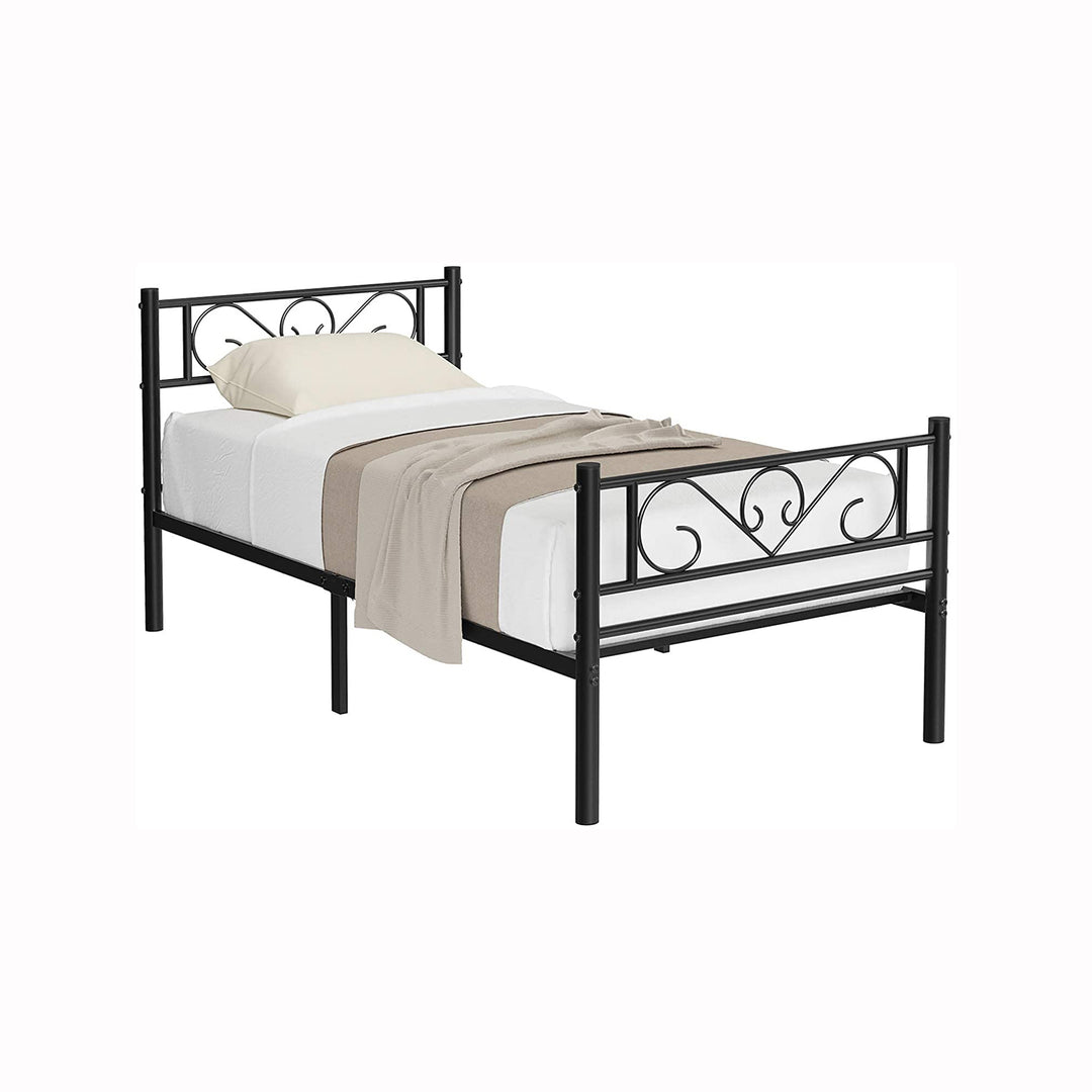 Black Single Metal Bed Frame with Headboard