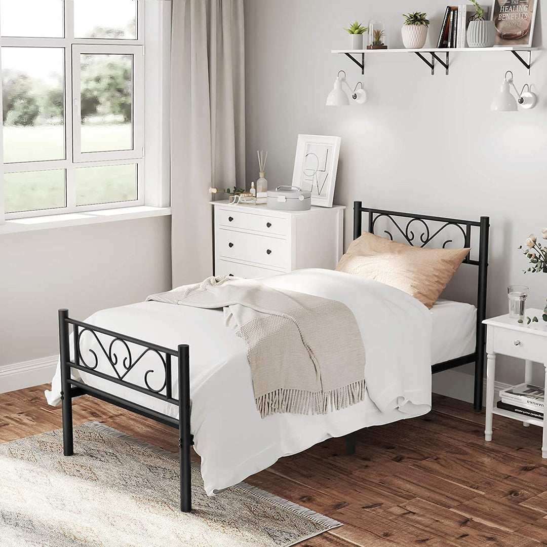 Black Single Metal Bed Frame with Headboard