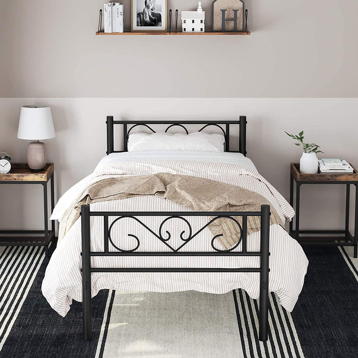 Black Single Metal Bed Frame with Headboard