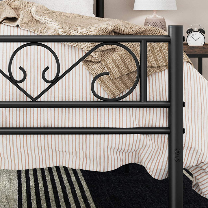 Black Single Metal Bed Frame with Headboard