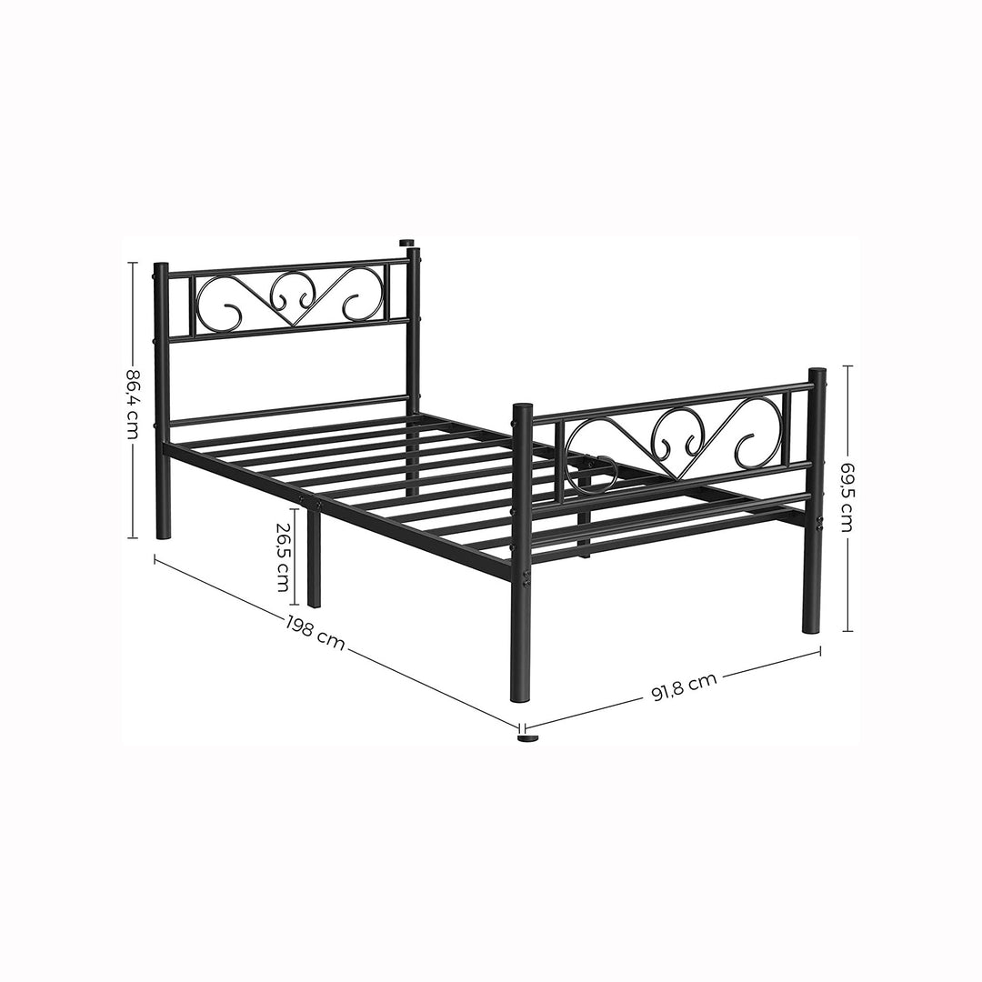 Black Single Metal Bed Frame with Headboard