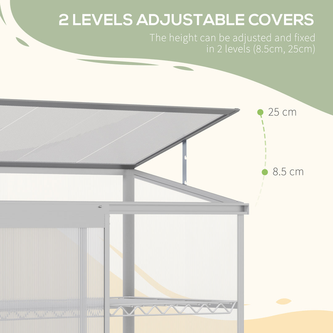 3-Tier Mini Greenhouse Garden Cold Frame Plant Growth House w / Polycarbonate Panels, Openable Roof, 129.5 x 58 x 140 cm, Silver