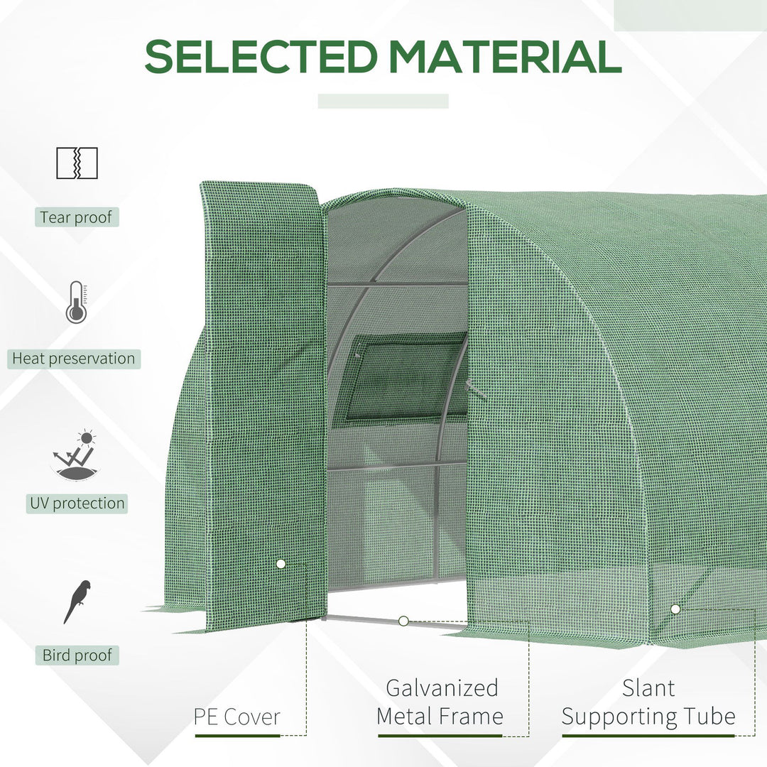 4 x 3 x 2 m Walk-In Greenhouse Reinforced Polytunnel Greenhouse with Metal Hinged Door, Steel Frame and Mesh Windows, Green
