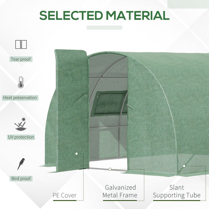 4 x 3 x 2 m Walk-In Greenhouse Reinforced Polytunnel Greenhouse with Metal Hinged Door, Steel Frame and Mesh Windows, Green