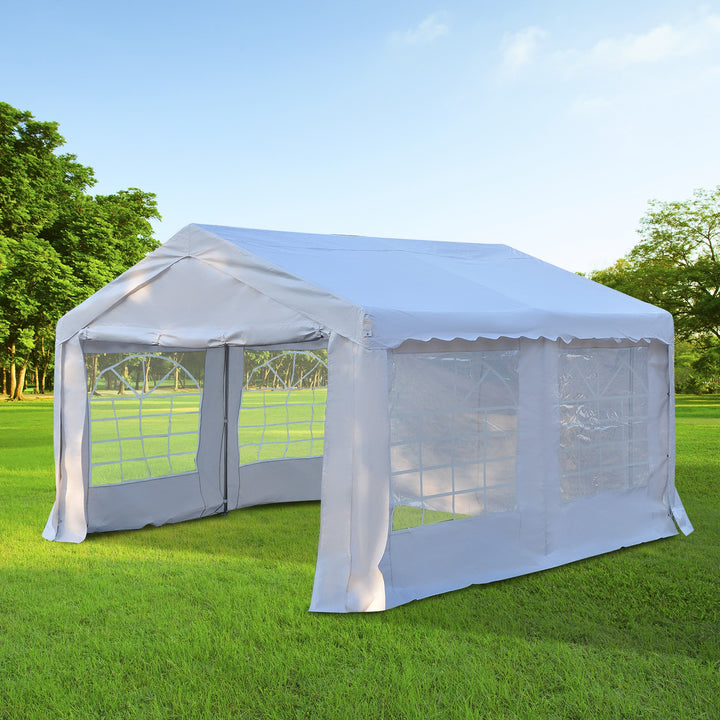 Outsunny 4m x 4 m Party Tents Portable Carport Shelter with Removable Sidewalls & Double Doors, Heavy Duty Party Tent Car Canopy