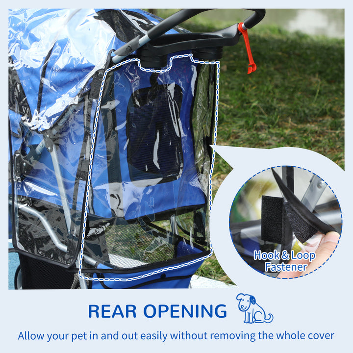 PawHut Dog Stroller with Rain Cover for Small Miniature Dogs, Folding Pet Pram with Cup Holder, Storage Basket, Reflective Strips, Blue