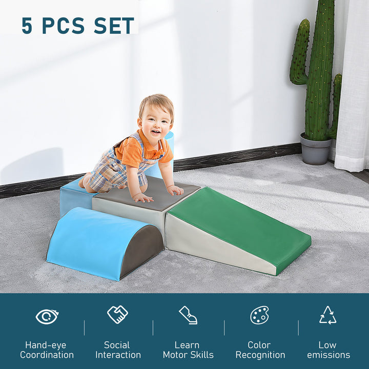 Kids 5-Piece PU Soft Climb & Crawl Playset Blue/Green