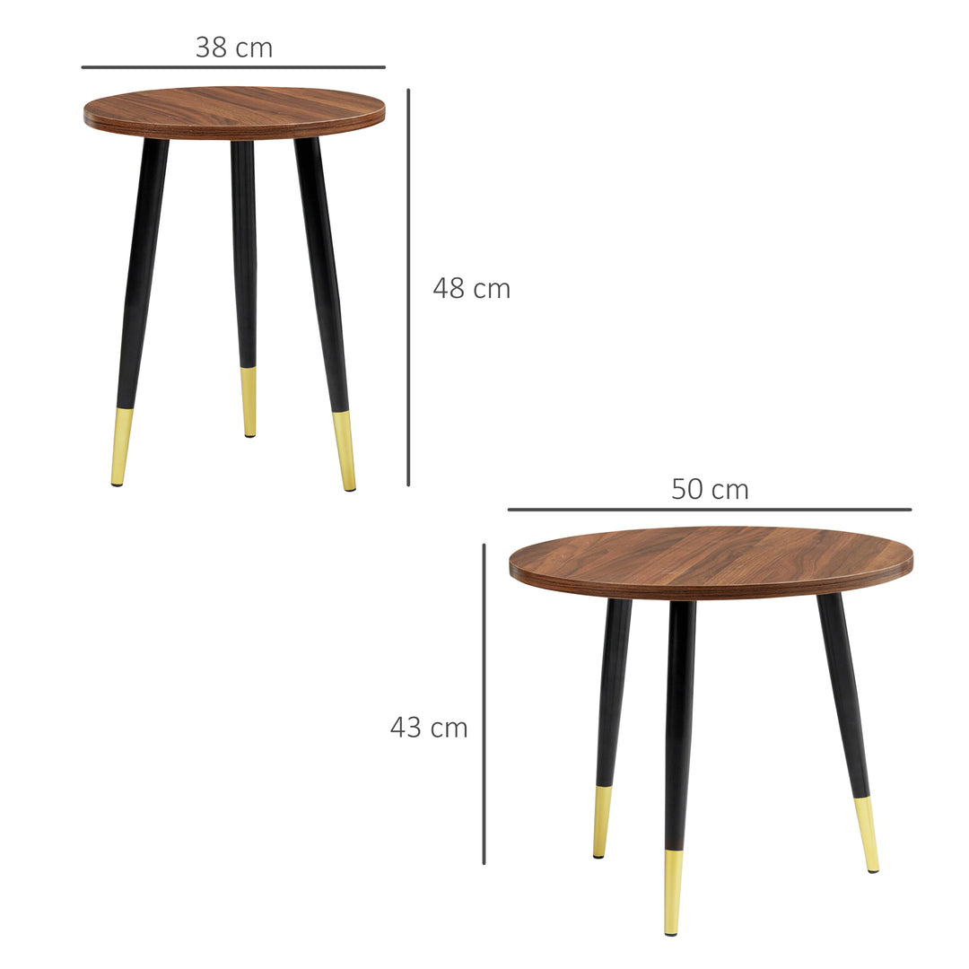 Nest of Tables, Round Coffee Tables Set of 2 with Steel Frame for Living Room Bedroom, Walnut brown