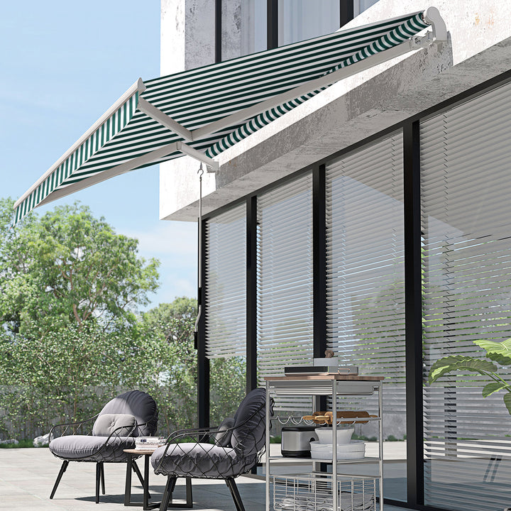 3m x 2.5m Garden Patio Manual Awning Canopy Sun Shade Shelter with Winding Handle Retractable - Green/White