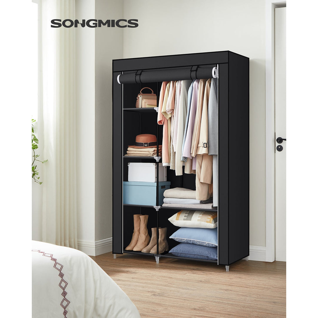 SONGMICS Black Portable Wardrobe with Fabric Cover