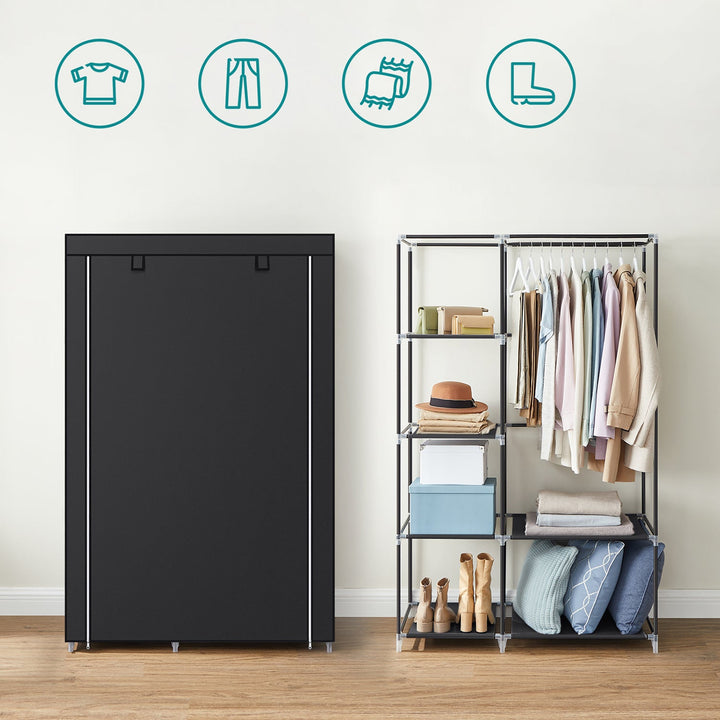 SONGMICS Black Portable Wardrobe with Fabric Cover