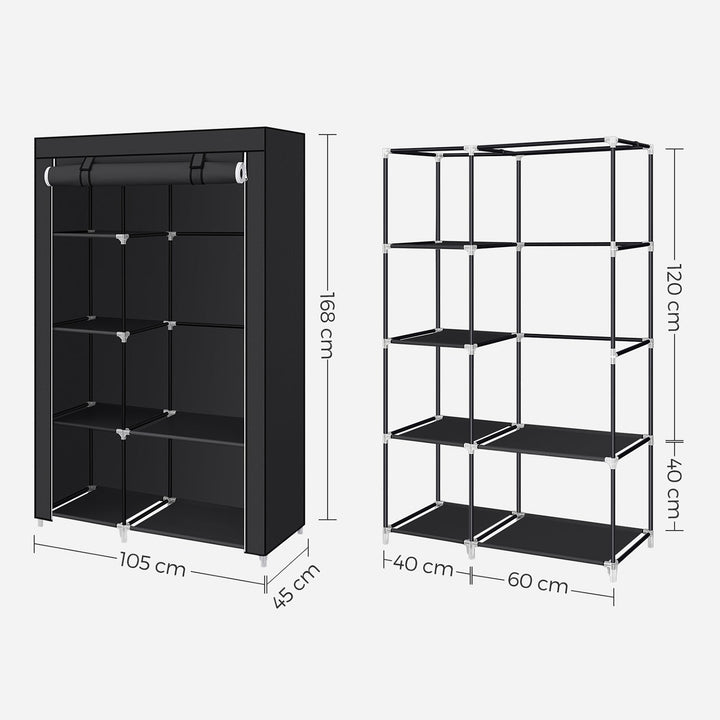SONGMICS Black Portable Wardrobe with Fabric Cover