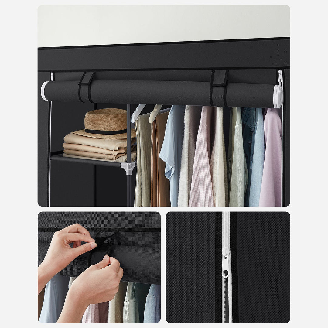SONGMICS Black Portable Wardrobe with Fabric Cover