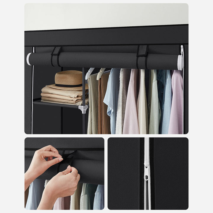 SONGMICS Black Portable Wardrobe with Fabric Cover