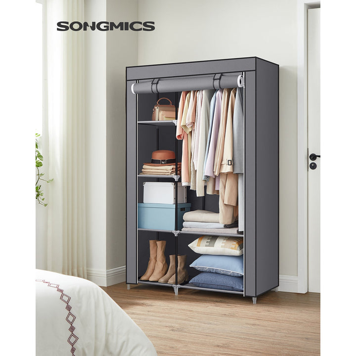 SONGMICS Grey Portable Wardrobe with Fabric Cover