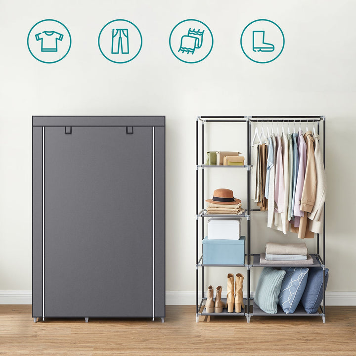 SONGMICS Grey Portable Wardrobe with Fabric Cover
