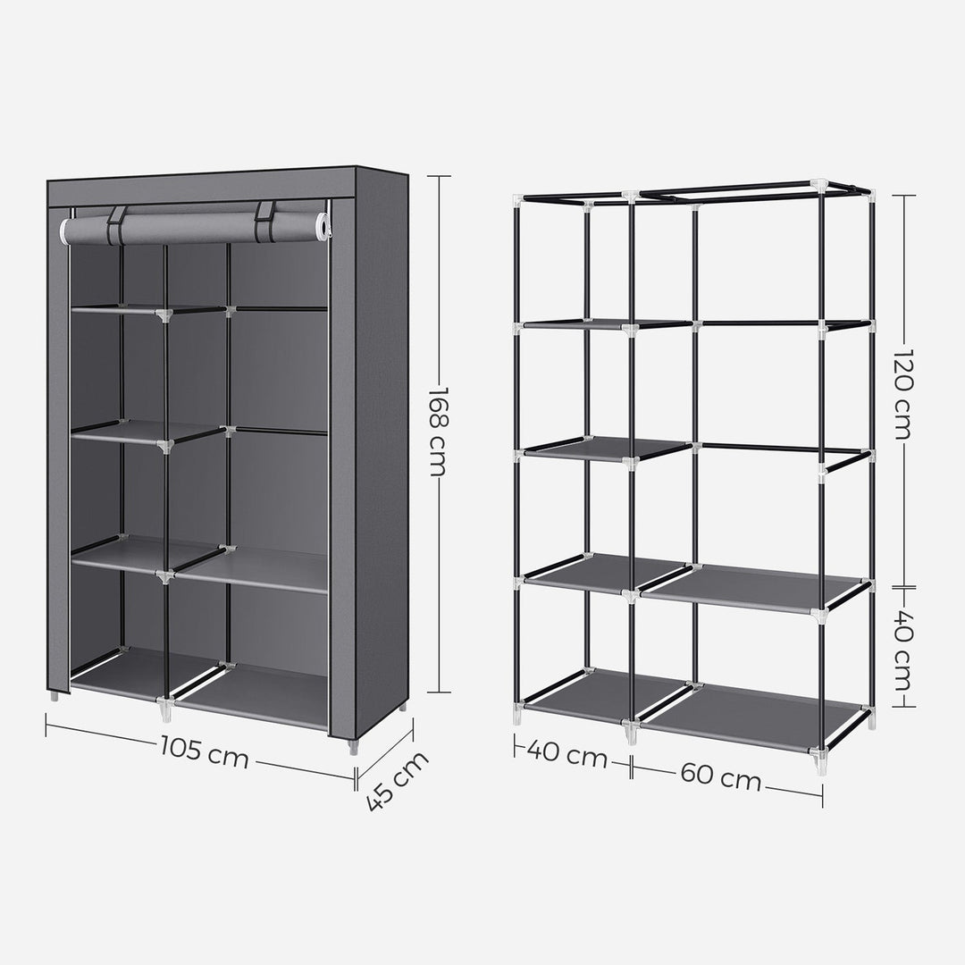 SONGMICS Grey Portable Wardrobe with Fabric Cover