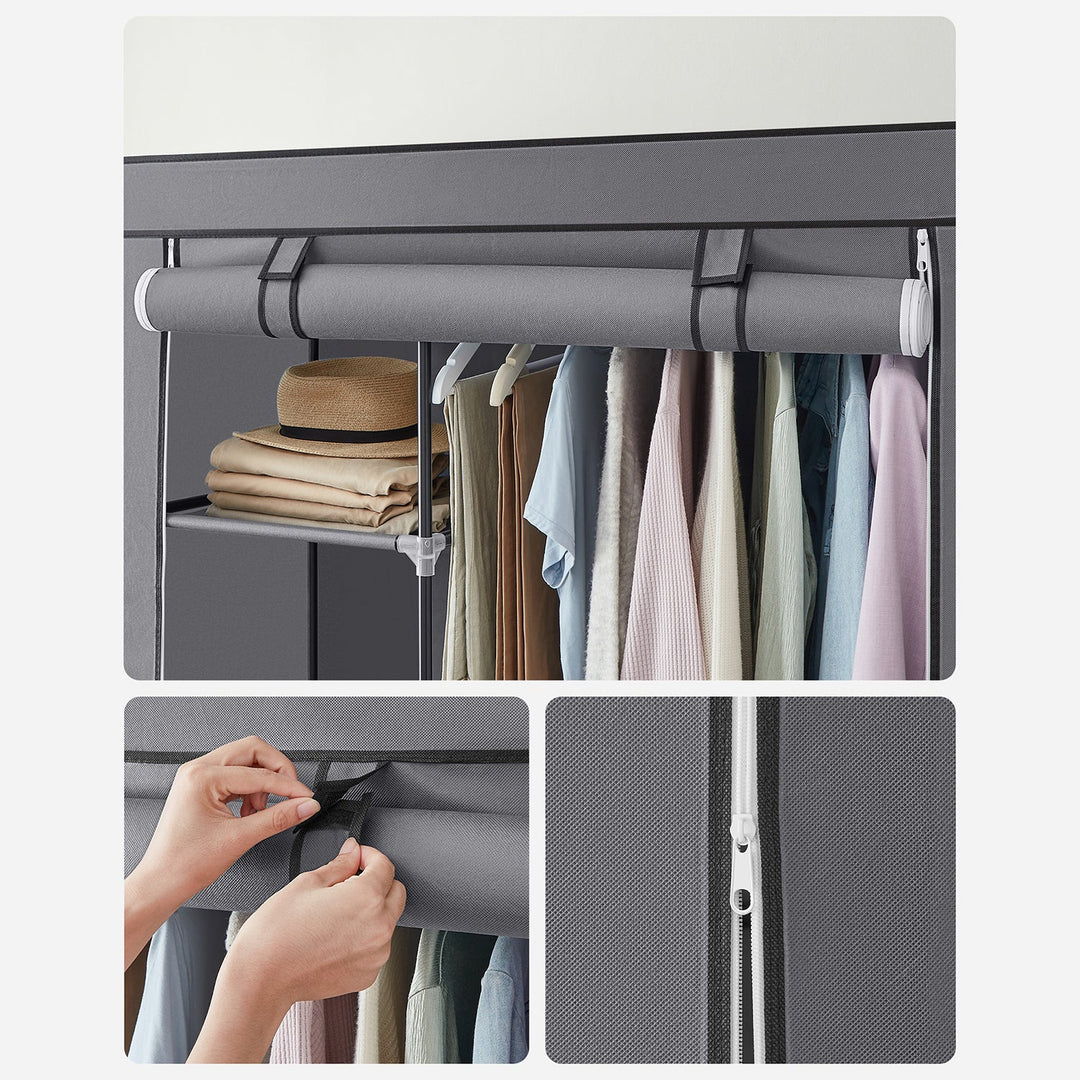 SONGMICS Grey Portable Wardrobe with Fabric Cover