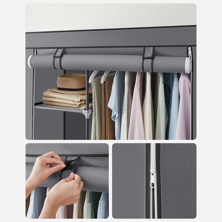 SONGMICS Grey Portable Wardrobe with Fabric Cover
