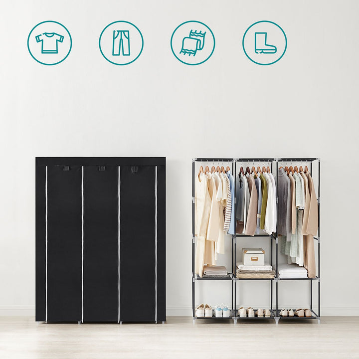 Portable Wardrobe with 3 Hanging Rails