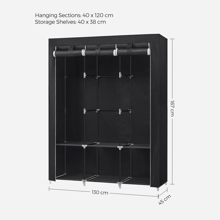 Portable Wardrobe with 3 Hanging Rails