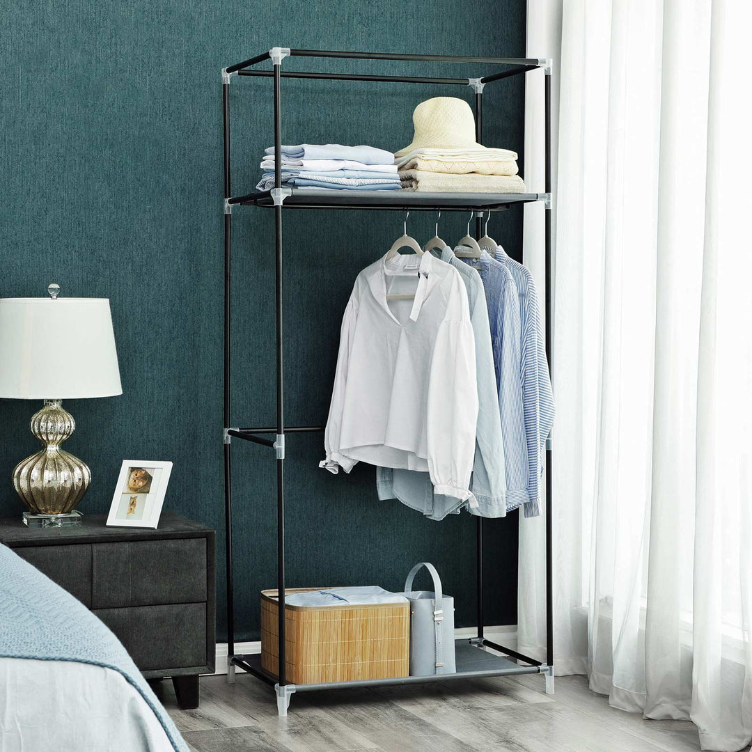 Grey Portable Closet with Hanging Rail