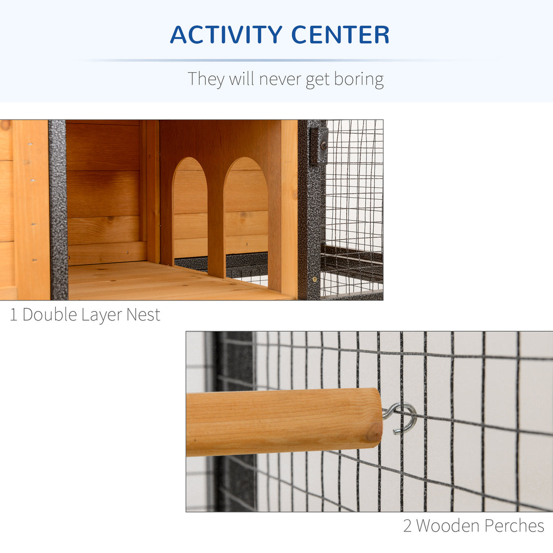 Wood &amp; Steel Bird Cage, with Standing Pole, Nest and Slide-Out Tray - Natural Finish