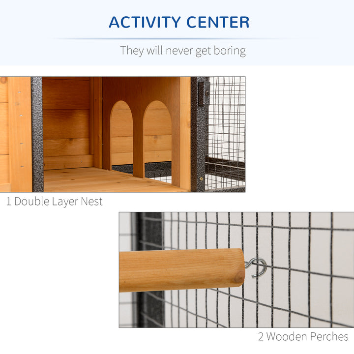 Wood &amp; Steel Bird Cage, with Standing Pole, Nest and Slide-Out Tray - Natural Finish