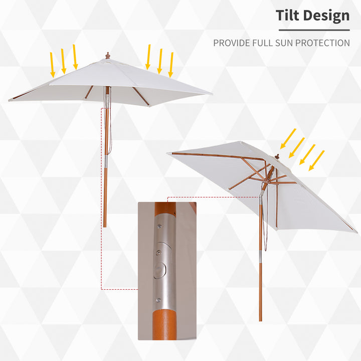 2m x 1.5m Patio Garden Parasol Sun Umbrella Sunshade Canopy Outdoor Backyard Furniture Fir Wooden Pole 6 Ribs Tilt Mechanism -  Cream White