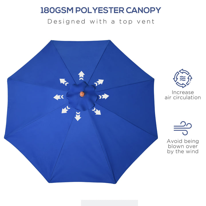 Outsunny 2.5m Wood Garden Parasol Sun Shade Patio Outdoor Market Umbrella Canopy with Top Vent, Blue