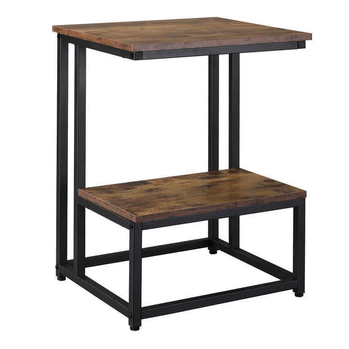 Side Table, Double Layer End Table, Modern Coffee Table with Steel Frame and Adjustable Non-Slip Feet for Living room, Bedroom, Rustic Brown