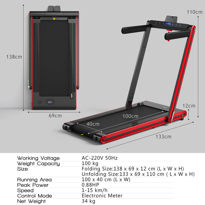 Folding Under Desk Treadmill with Dual LED Display-Red