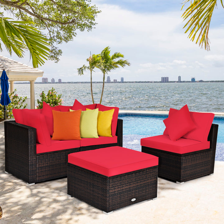 Conversation Set with Removable Cushions and Pillows-Red