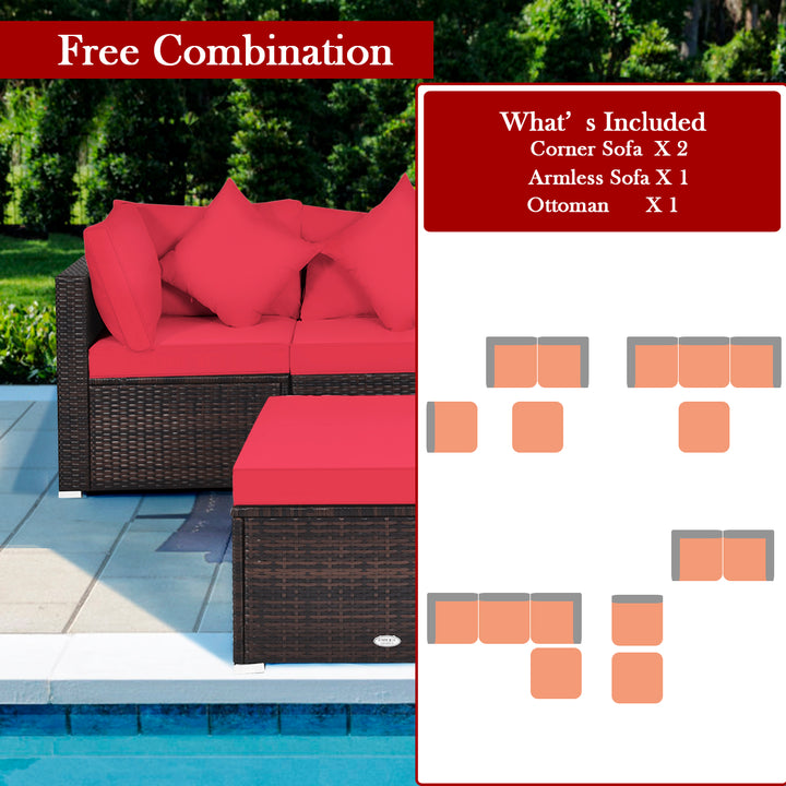 Conversation Set with Removable Cushions and Pillows-Red