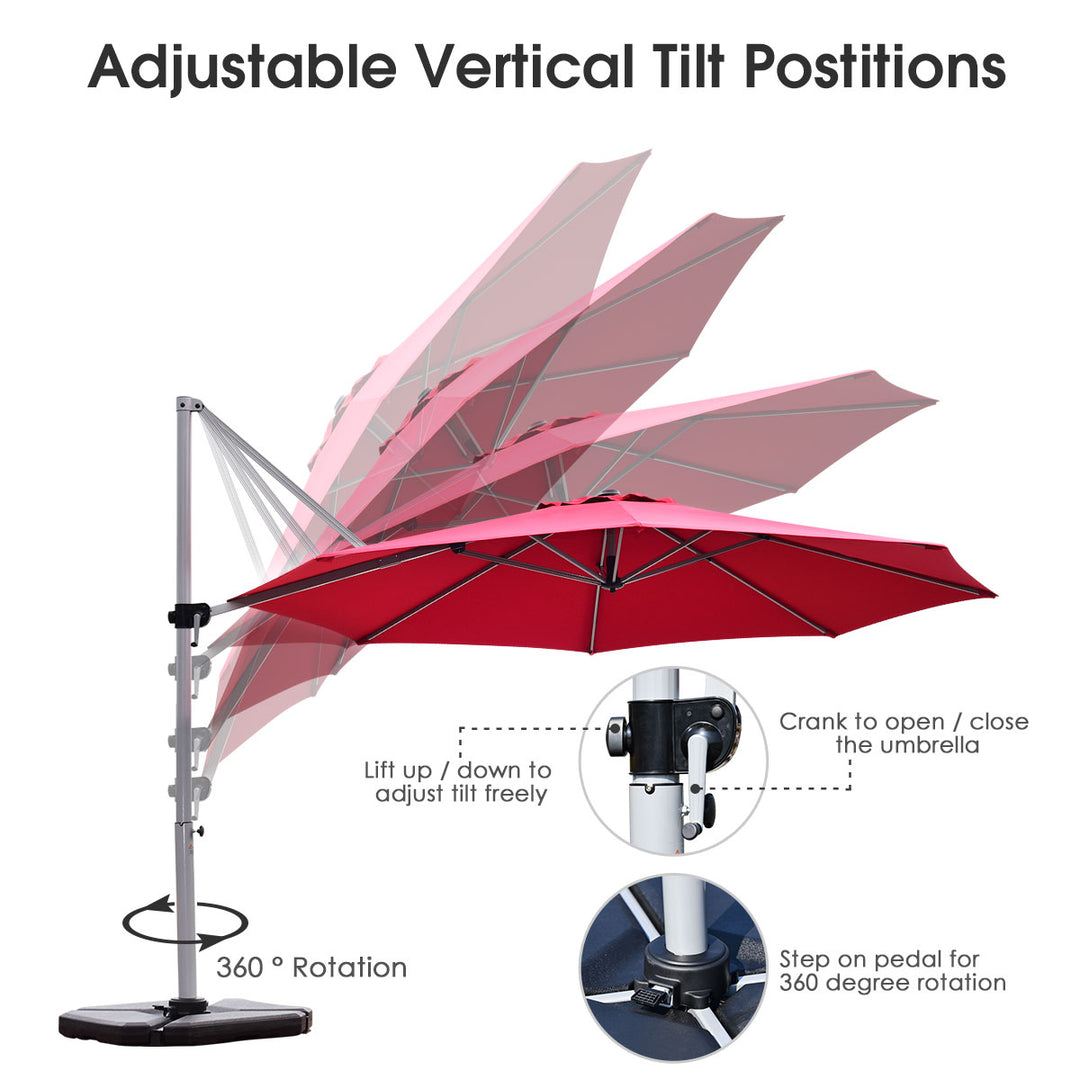 Umbrella with Tilting Adjustment and Cross base-Red