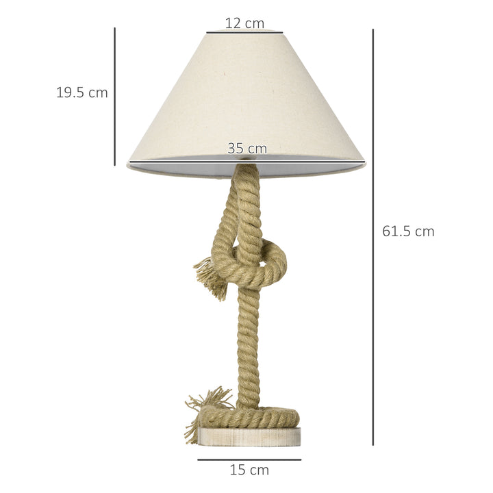 HOMCOM Nautical Style Table Lamp with Fabric Lampshade, Twisted Rope Bedside Lamp for Bedroom, Study, Living Room, Beige