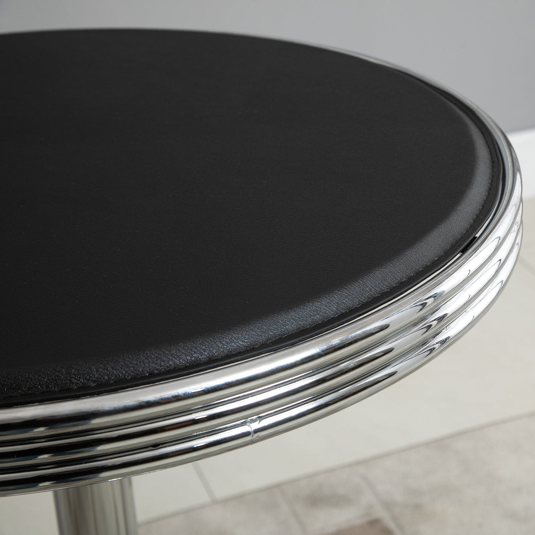 Round Height Adjustable Pub Table Counter Bar Table with Faux Leather Tabletop and Adjustable Footrest for Dining Room, Home Bar