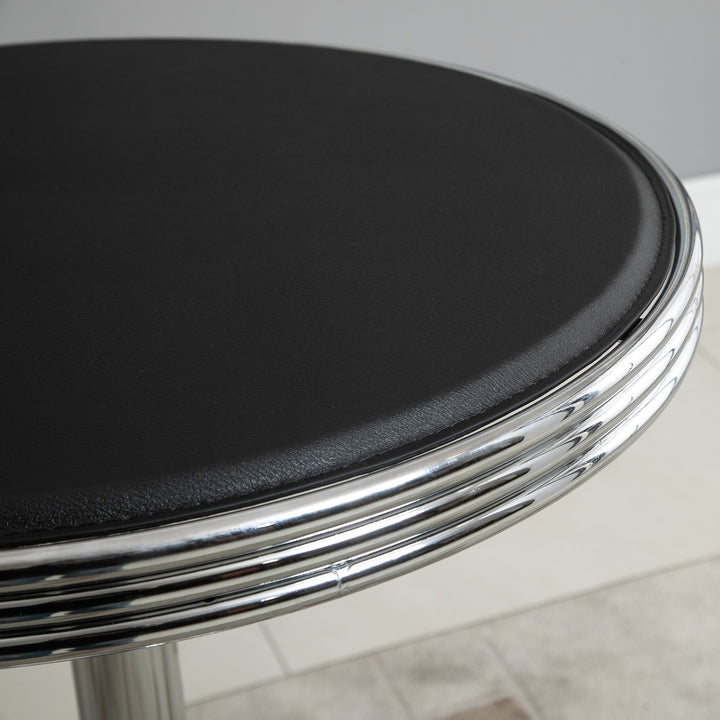 Round Height Adjustable Pub Table Counter Bar Table with Faux Leather Tabletop and Adjustable Footrest for Dining Room, Home Bar