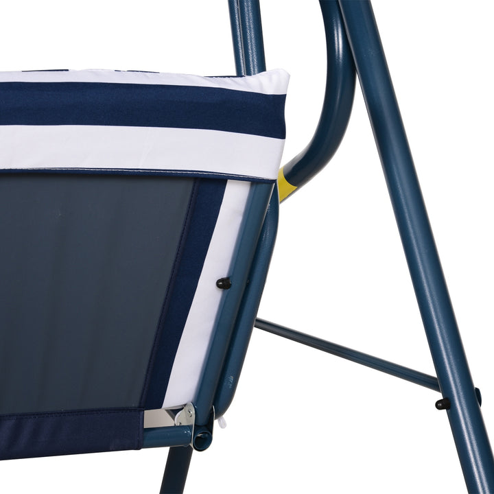 3 Seater Garden Swing Chair_ Outdoor Garden Bench with Adjustable Sun Cover and Metal Frame - Blue Stripes