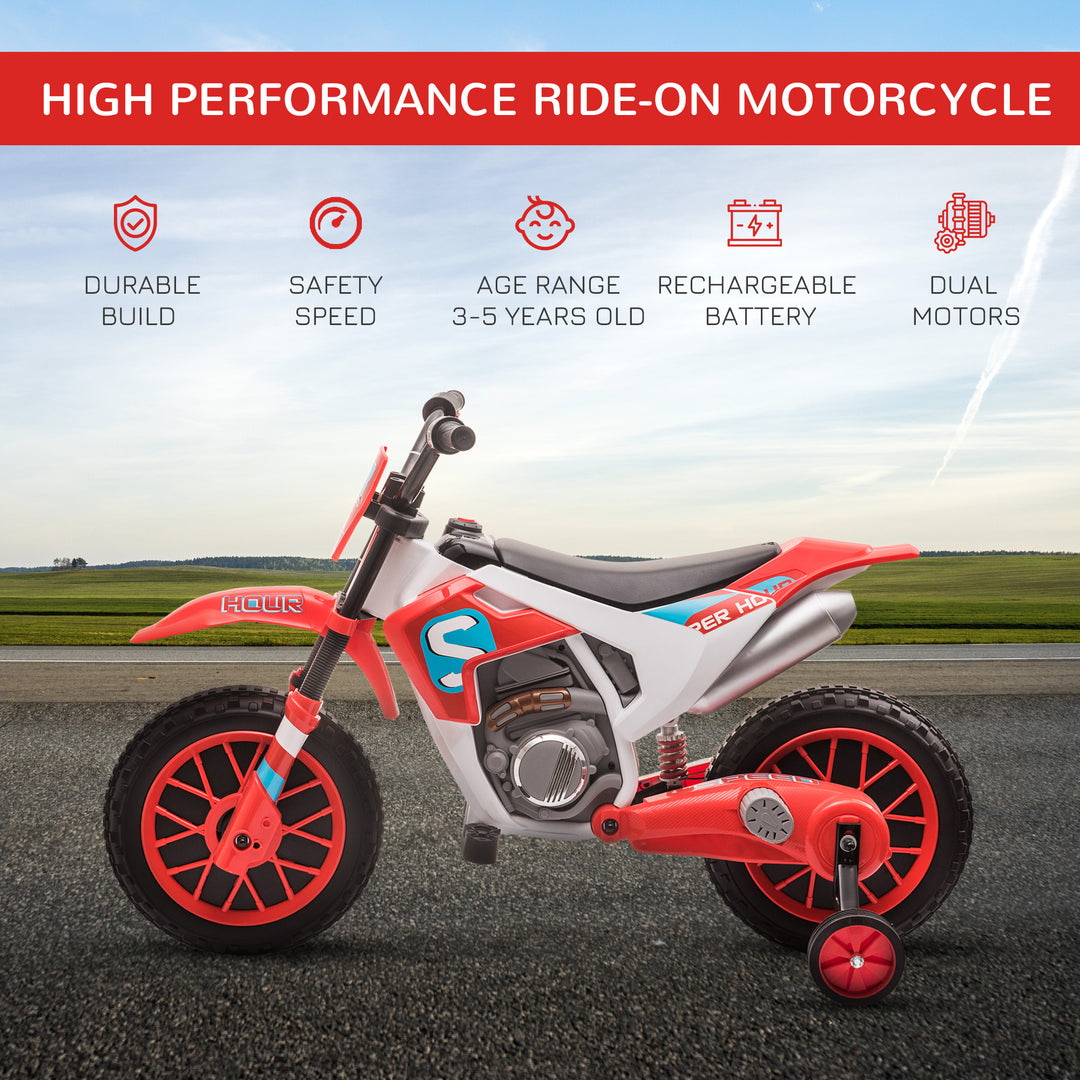 HOMCOM 12V Kids Electric Motorcycle Ride-On, with Training Wheels, for Ages 3-6 Years - Red