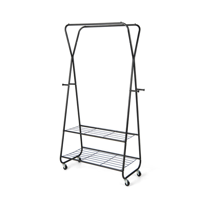 Rolling Clothing Rack on Wheels with 2 Shelves-Black