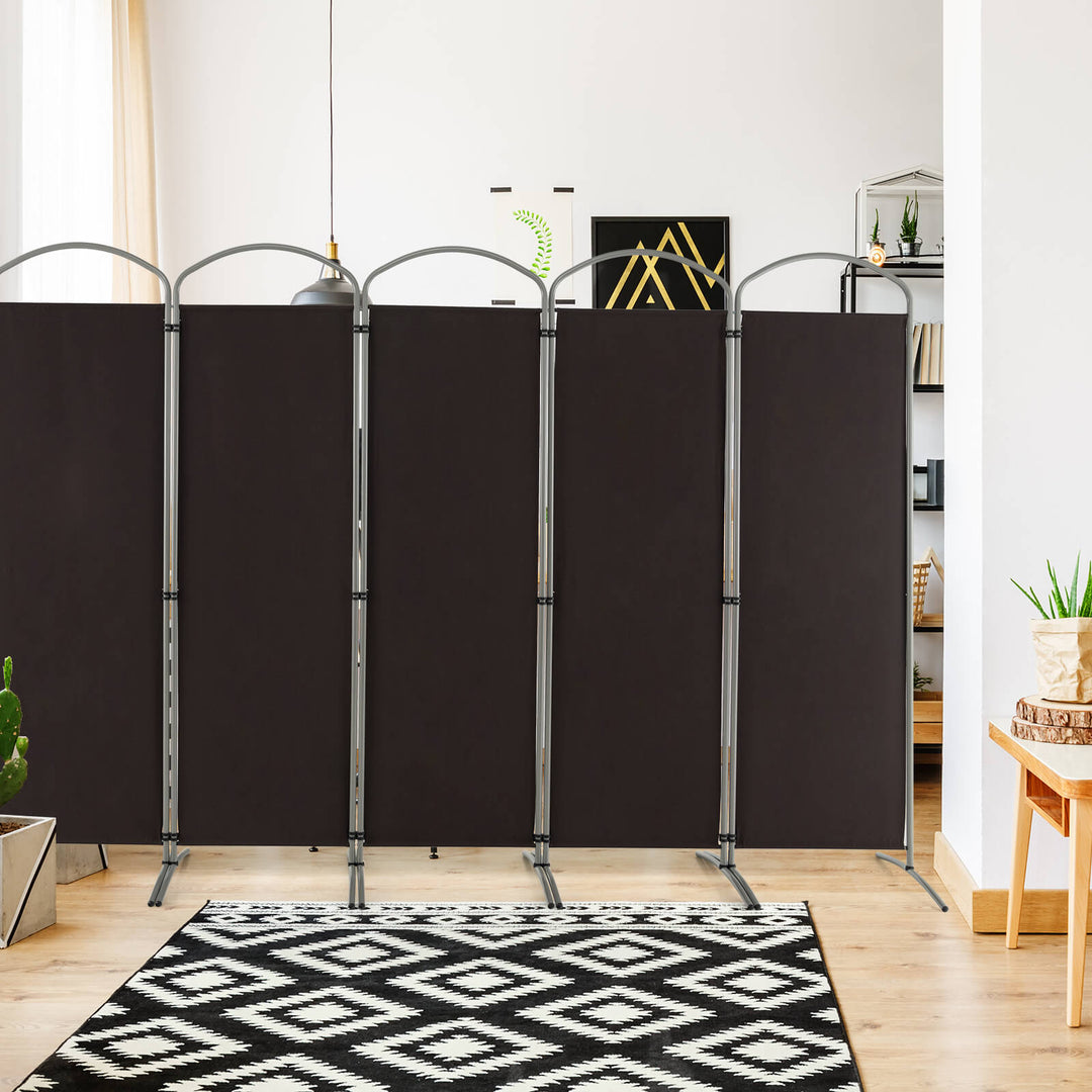 6 Panel Freestanding Fabric Room Divider for Home and Office-Brown