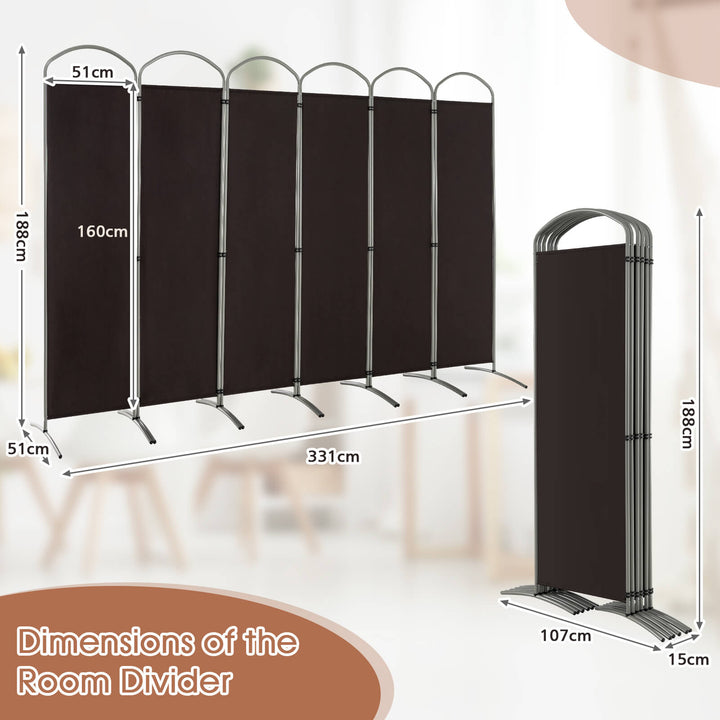 6 Panel Freestanding Fabric Room Divider for Home and Office-Brown
